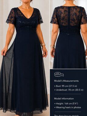 ✨ Elegant Dark Navy Chiffon Evening Gown ✨